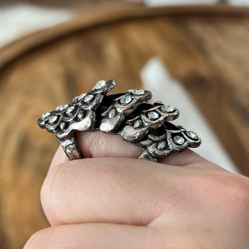 Silver Statement Ring With Crystals - image 2